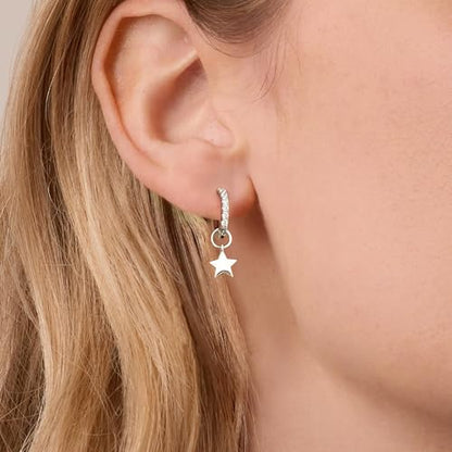 DAILY VIBES Cute Butterfly Star Cross Heart CZ Dangle Earrings for Women | 925 Sterling Silver Post, 14K Gold or Silver Plated, Mini Cubic Zirconia Dainty Drop, Cartilage Small Huggie Hoop Earrings - color: Silver Mini Star
