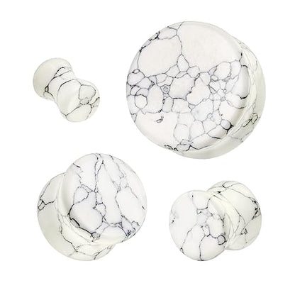 White Howlite Organic Stone Ear Plugs Gauges Sold in Pairs - style: 12mm- 1/2 inch