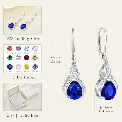 925 Sterling Silver Infinity Teardrop Earrings for Women | Lwsary Dangle Drop Leverback Earrings, Pear Shaped Birthstone Jewelry for Her - color: Deep Blue