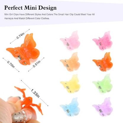 Mini Butterfly Hair Clips, Y2K 90s 50pcs Tiny Cute Pastel Hair Accessories, SparklySmall Claw Barrette jewelry for Women Girls (Jelly) - color: Jelly