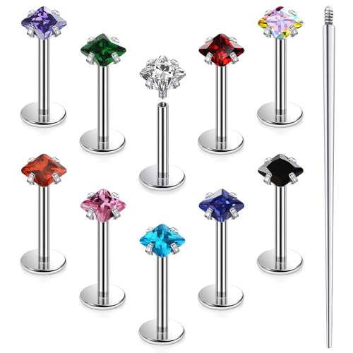 20G 18G 16G Astm F136 Titanium Internal Thread Flat Back Earrings Nose Studs Tragus Helix Conch Cartilage Lobe Earrings Medusa Labret Snake Bite Monroe Lip Ring Piercing Jewelry For Women Men - size: 18G-6MM Bar-CZ 3MM