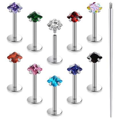 20G 18G 16G Astm F136 Titanium Internal Thread Flat Back Earrings Nose Studs Tragus Helix Conch Cartilage Lobe Earrings Medusa Labret Snake Bite Monroe Lip Ring Piercing Jewelry For Women Men - size: 20G-6MM Bar-CZ 3MM