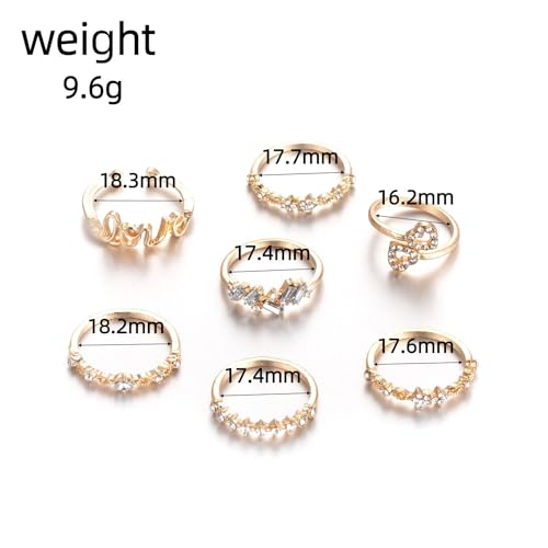 Women Gold Love Knuckle Rings Set - Vintage Stackable Midi Rings with Dainty Cubic Zirconia Crystal, Simple Twist Hollow Design, Cute Jewelry Gift Pack
