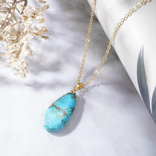Suyi Stone Necklace for Women Teardrop Colorful Pendant Necklaces - color: Turquoise Gold
