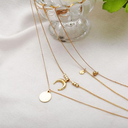 HUASAI Boho Necklaces for Women Dainty Layered Choker Necklace Bohemian Turquoise Necklace Statement Jewelry Western Cowgirl Country Concert Outfits Accessories - color: Z2 Gold Layered Moon Necklace