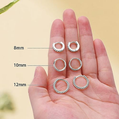 micuco 3 Pairs Small Gold Hoop Huggie Earrings Set for Women Men Tendy | 14K Gold Plated Small Huggie Hoop Earrings for Men, Tiny Cartilage Hypoallergenic Earring Set - style: D# CZ silver 8-10-12mm