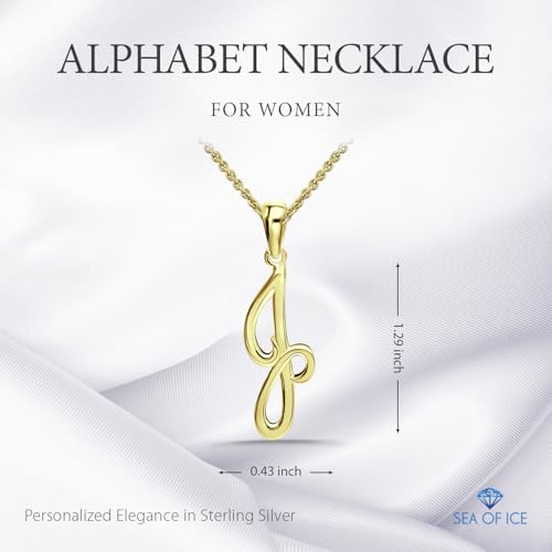 SEA OF ICE Letter Initial Necklace, Alphabet Letter Pendant Necklace, Sterling Silver, Gold, Rose Gold Necklace for Women, Elegant Initial Necklaces, Personalized Custom Women's Necklaces - color: Yellow Gold - J