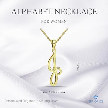 SEA OF ICE Letter Initial Necklace, Alphabet Letter Pendant Necklace, Sterling Silver, Gold, Rose Gold Necklace for Women, Elegant Initial Necklaces, Personalized Custom Women's Necklaces - color: Yellow Gold - J