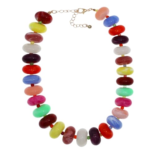 We We Chunky Colorful Beaded Necklace for Women Large Boho Statement Bead Chokers Necklaces Turquoise Blue Big Beads Jewelry Neck Summer Beach - color: colored beaded neck