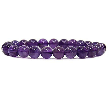 Angelstones Gemstones 8mm Round Beads Healing Crystal Bracelet for women | Natural Gemstone, Handmade Gifts for Women, Healing Crystal Round Beaded Stretch Bracelets, Unisex Jewelry for Women and Men - color: Amethyst