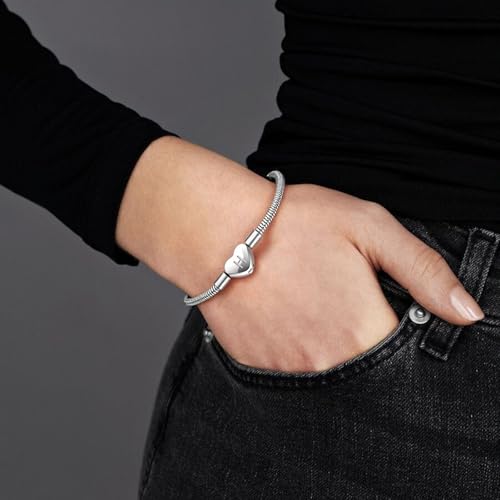 Initial Bracelet Heart Clasp Stainless Steel Snake Chain Alphabet Letter Charm Gift for Women Mom Girlfriend Wife - style: H