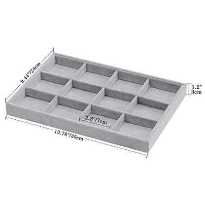 Emibele Bracelets Organizer Jewelry Tray, 12 Grids Velvet Tray Storage for Watches Rings Earrings, Stackable Jewelry Drawer Organizer Showcase Display Trays with Detachable Inner Dividers, Grey - style: D1- twelve Grids