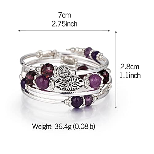 FULU AUTUMN Stackable Beaded Bracelets for Women Boho Wrap Silver Bracelet Layered Fashion Jewelry Gifts for Her - color: Purple