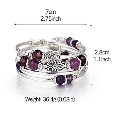 FULU AUTUMN Stackable Beaded Bracelets for Women Boho Wrap Silver Bracelet Layered Fashion Jewelry Gifts for Her - color: Purple