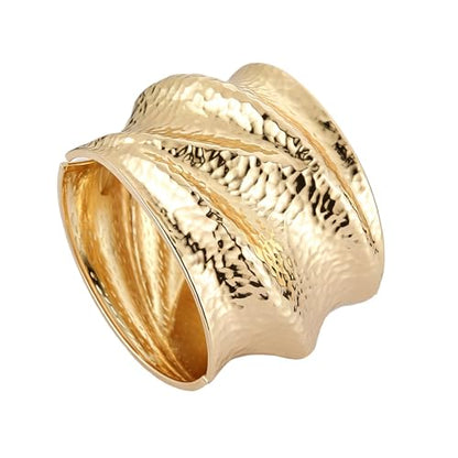 AsAlways 14K Gold Plated Hammered Cuff Bracelet for Women Wide Textured Open Cuff Bangle Statement Gold Chunky Bracelet Jewelry Gift - color: 01 Gold