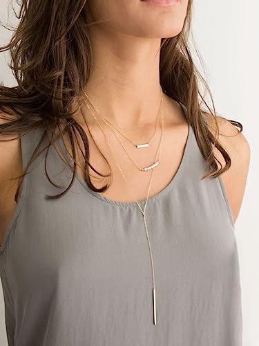 S.J JEWELRY Womens Handmade CZ Simple Delicate 14K Gold Plated/Rose Gold Plated/Silver Plated Lariat Simple Baton Adjustable Y Necklace - color: Y-1-Baton
