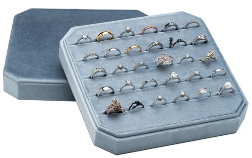 Multiple Velvet Ring Storage Organizer Display Tray Jewelry Box | Earring Holder Case for Wedding Birthday Christmas Day (Light Ocean Blue) - color: Light Ocean Blue