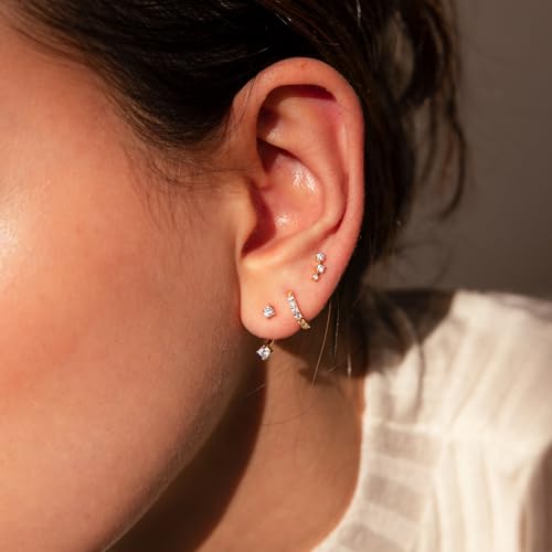 3 Pairs Mini Hoop Earrings Set Turquoise Cubic Zirconia Huggie Hoop Cartilage Earring Ear Cuff for Women (Turquoise/CZ) - color: Style A-Gold