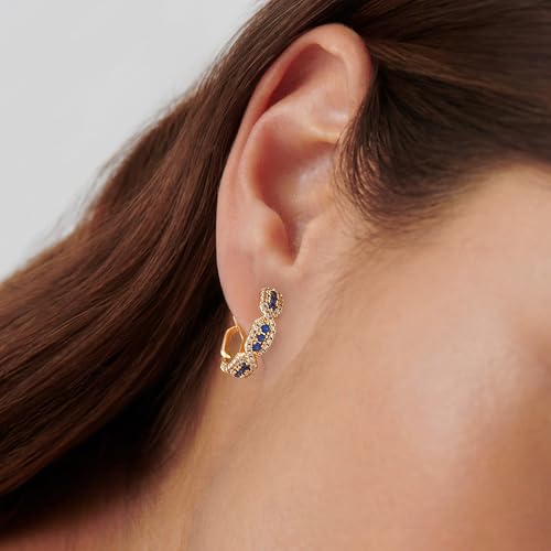 Huggie Hoop Earrings 14K Gold Plated Cubic Zirconia Dainty Simple Cute Beads Elegant CZ Circle Small Hoop Earring for Women Minimalist Handmade Hypoallergenic Jewelry - color: CZ-Blue