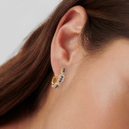 Huggie Hoop Earrings 14K Gold Plated Cubic Zirconia Dainty Simple Cute Beads Elegant CZ Circle Small Hoop Earring for Women Minimalist Handmade Hypoallergenic Jewelry - color: CZ-Blue