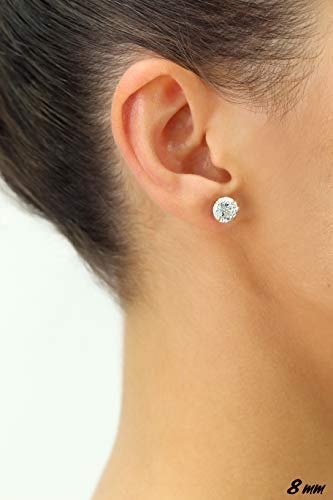 14k Yellow Gold Solitaire Round Cubic Zirconia Stud Earrings - Pushbacks - style: 8mm