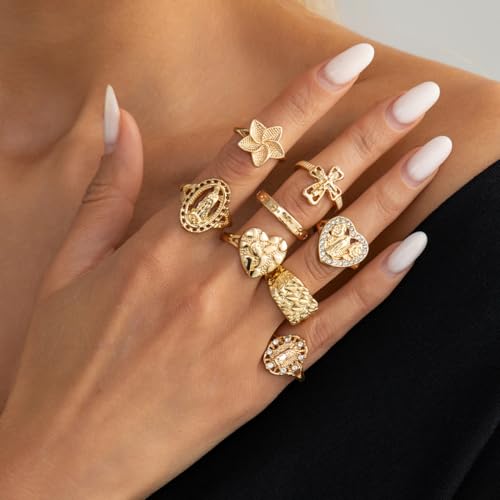 FUTIMELY Boho Retro Stackable Rings Sets for Women Knuckle Joint Finger Knuckle Nail Ring Sets Moon Stars Stack Preppy Statement Rings Cute Trendy Stuff Jewelry - style: F-8PC-Cross Rings