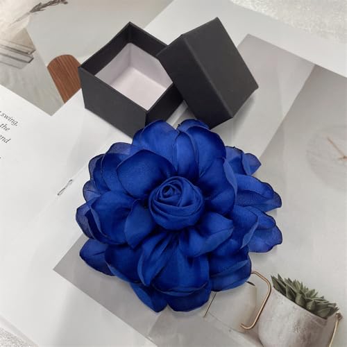 Dainty Fabric Rose Flower Large Brooch Lapel Pins Flower Brooches Pin Classic for Wedding Party Dance Banquet for Women Dress Suit Clothes Accessories Jewelry 100mm - color: Royal Blue
