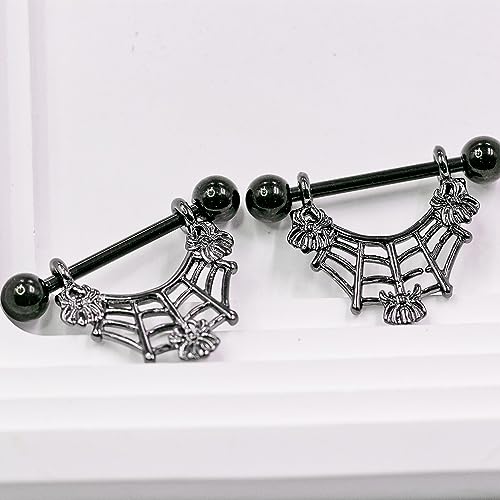 VERAMI 14G 16G Bat Devil Heart Nipple Rings Stainless Steel Heart Nipple Barbell Rings Tongue Rings Body Piercing for Women Men - color: STYLE-3