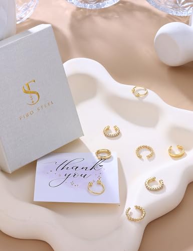 4Pairs 14K Gold Plated Ear Cuff Earrings for Women Non Piercing Jewelry | Hypoallergenic Earring Cuff for Sensitive Ears 14K Gold Silver Plated Non Tarnish Clip On Cartilage Fake Earring Set Trendy - color: 14K Gold Plated