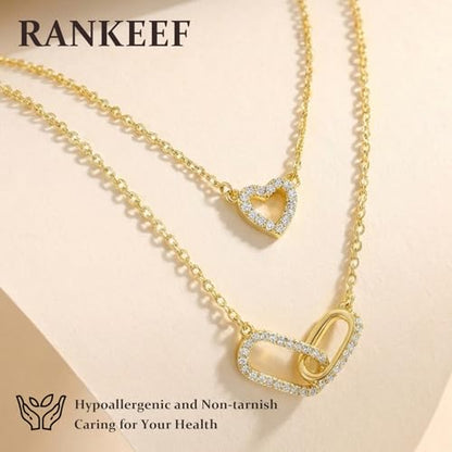 RANKEEF Layered Gold Necklaces for Women Sterling Silver Necklace Waterproof Silver Necklace For Women Adjustable Sterling Silver Necklace For Women Set Jewelry Gift - color: Gold-C