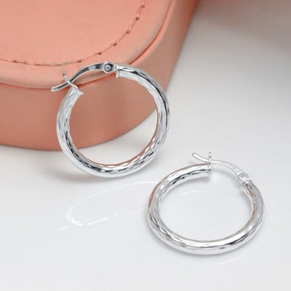 Charmsy 925 Sterling Silver Hoop Earrings | Lightweight Italian 2.5mm Tube Diamond-Cut Round Classic Hoops Earring for Women | Size 15/20/25/30/35/40/50/60/70mm | Small Medium Large - color: Diamond-Cut, size: 25 MM