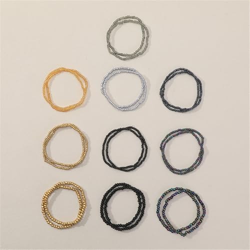 Boho Stackable Seed Beaded Bracelets for Women 18-20Pcs Colorful Handmade Multilayered Rice Bead Bracelet Set Summer Beach Bohemian Jewelry Gift - color: A-Black