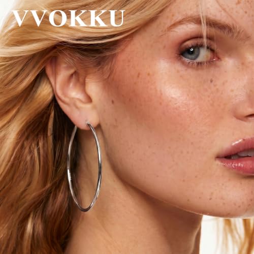 2MM S925 Sterling Silver Hoop Earrings Thin Gold Large Hoop Earring Lightweight Hypoallergenic Big Silver Thin Hoops Earring Gold Hoops Earrings for Women 30/40/50/60 MM - color: 60mm-Silver