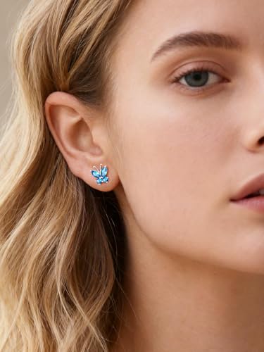 ChicSilver 925 Sterling Silver Bow/Butterfly Earrings for Women Hypoallergenic Birthstone Earrings Dainty Bow/Butterfly Jewelry Gift for Women - color: Butterfly-December-Blue Topaz