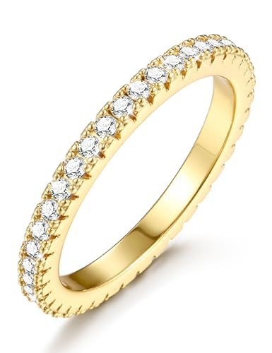 Jstyle Wedding Bands for Women Eternity Band Rings Stackable Cubic Zirconia Ring 2-2.5MM Engagement Band Ring for Women Dainty Simulated Diamond Rings No Tarnish Size 5-9 - color: Gold-Eternity-2.5MM Width