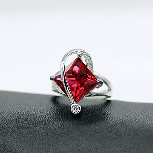 Uloveido Charm Created Topaz Big Square Crystal Necklace Matching Stud Earrings Rings Jewelry Set T295 - color: Red