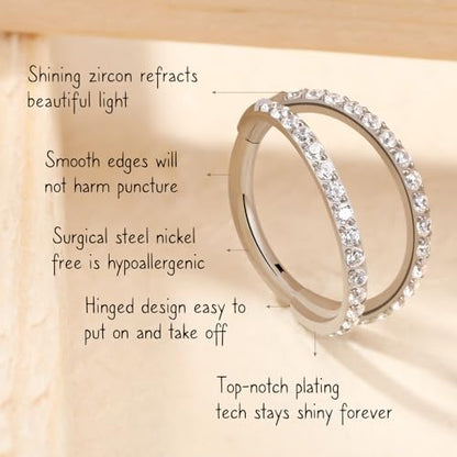 AROWRO Conch Piercing Jewelry Nose Rings Hoops Septum Cartilage Helix Rook | Surgical Steel Gold Silver Cartilage Earrings for Women Tragus Helix Piercing Jewelry 16G 18G 20G With Cubic Zirconia Opal - color: Silver-D1 Clear CZ, size: 18G(1.0mm)-6mm