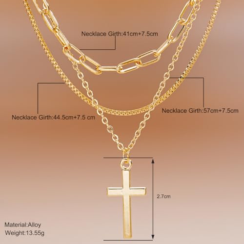 Gmai Layered Necklaces for Women Gold Plated 3/4/5 Piece Adjustable Stackable Necklace Set with Pearl Cross Coin Pendant Dainty Gold Silver Choker Chain Jewelry Gift for Her - style: Paperclip cross