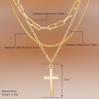 Gmai Layered Necklaces for Women Gold Plated 3/4/5 Piece Adjustable Stackable Necklace Set with Pearl Cross Coin Pendant Dainty Gold Silver Choker Chain Jewelry Gift for Her - style: Paperclip cross
