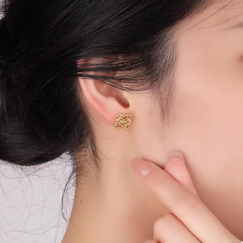14K Gold Plated Knot Stud Earrings for Women, Minimalist Openwork Geometric Earrings, Lightweight Polished Fashion Jewelry for Daily Wear