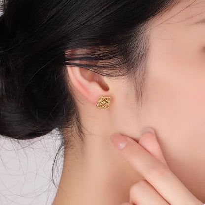 14K Gold Plated Knot Stud Earrings for Women, Minimalist Openwork Geometric Earrings, Lightweight Polished Fashion Jewelry for Daily Wear