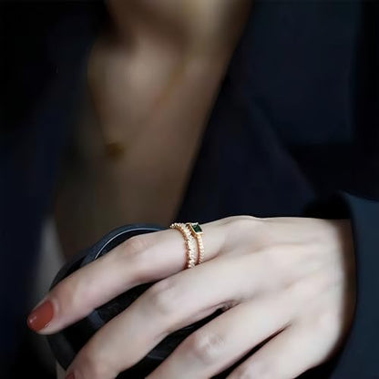 Mettclasi Women's 14K Gold Plated Stackable Ring Crystal Inlaid Dainty Trendy Cute Adjustable Open Twist Rings Jewelry Gifts - style: Square Emerald