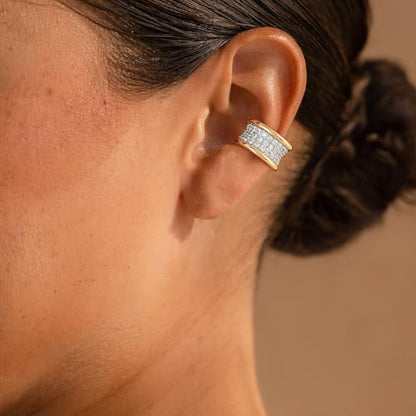 Sparkle Ear Cuff for Women, Non Piercing Single | 14K Gold Plated Brass, Clear Cubic Zirconia Accents, Fixed 3.8-3.9 mm Opening, Single Non-Piercing Cuff For Ear Stacks - style: Classic Sparkle