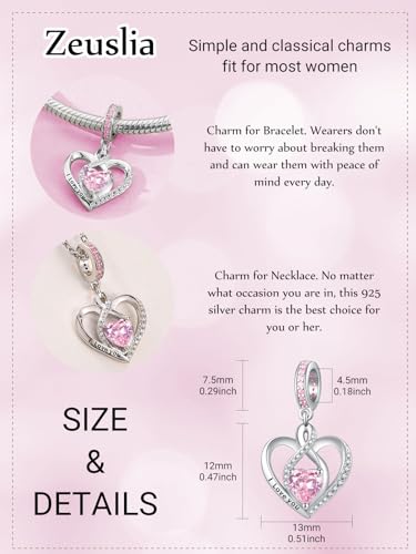 Heart Birthstone Charms for Bracelets, 925 Sterling Silver Women Bead Charms for Charm Bracelets Necklace, Mother's Day Birthday Anniversary Jewelry Gifts for Wife Mom Grandma Daughter - style: Dangle - Oct - Tourmaline
