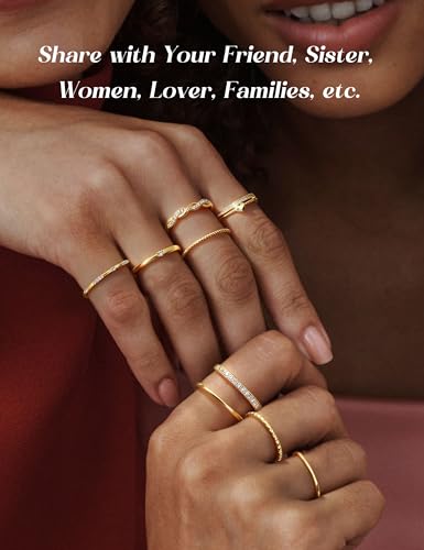 THUNARAZ 9Pcs Gold Stackable Rings for Women Non Tarnish Adjustable Rings | 14k Gold Plated,Open Adjustable Rings Set,Stack,CZ Thumb Ring,Statement Band Ring,Engagement Wedding Jewelry,Waterproof - color: Gold Tone