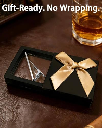 Brush Tie Clips for Men Gold Silver Black, Oahcizelm 2.36in Tie Bar & Pin | Solid Brass Tie Clips with Gift Box. Men's Accessories ideal for Business, Wedding, Formal Event, Husband, Boyfriend, Father - style: Silver
