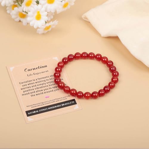 AD Beads Handmade Gemstone Stretch Elastic Bracelet Crystal Healing Reiki Nature's Beauty and Spiritual Essence Unisex (10mm, Carnelian (Life Enjoyment)) - color: Carnelian (Life Enjoyment), size: 10mm