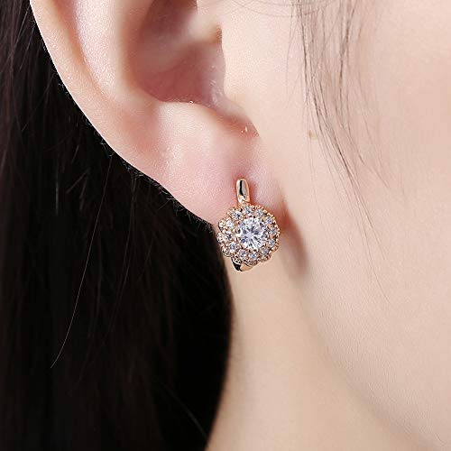 14K Rose Gold Plated Three Row Cubic Zirconia Small Huggie Hoop Earrings Fashion Jewelry for Men Women - color: yellow