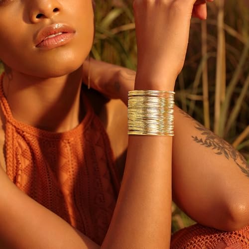 4Pcs Chunky Gold Cuff Bracelects for Women Gold Bangles Irregular Minimalist Statement Bangle Bracelets Set Open Wide Bangle Upper Arm Cuff Jewelry - color: Gold-D