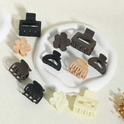 16Pcs Medium Claw Hair Clips for Women Girls,Matte Rectangle Double Row Teeth Flower Semicircle Small Claw Clips for Thin/Medium Thick Hair, Jaw Clips Nonslip Clips (Beige,Khaki,Brown,Black) - color: Beige, Khaki, Brown, Black